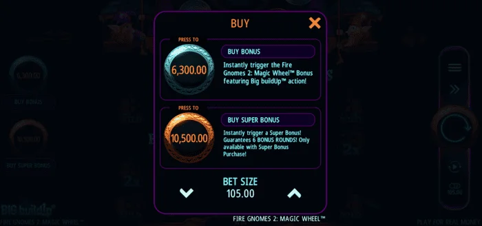 Fire Gnomes 2 Magic Wheel - menu di acquisto bonus